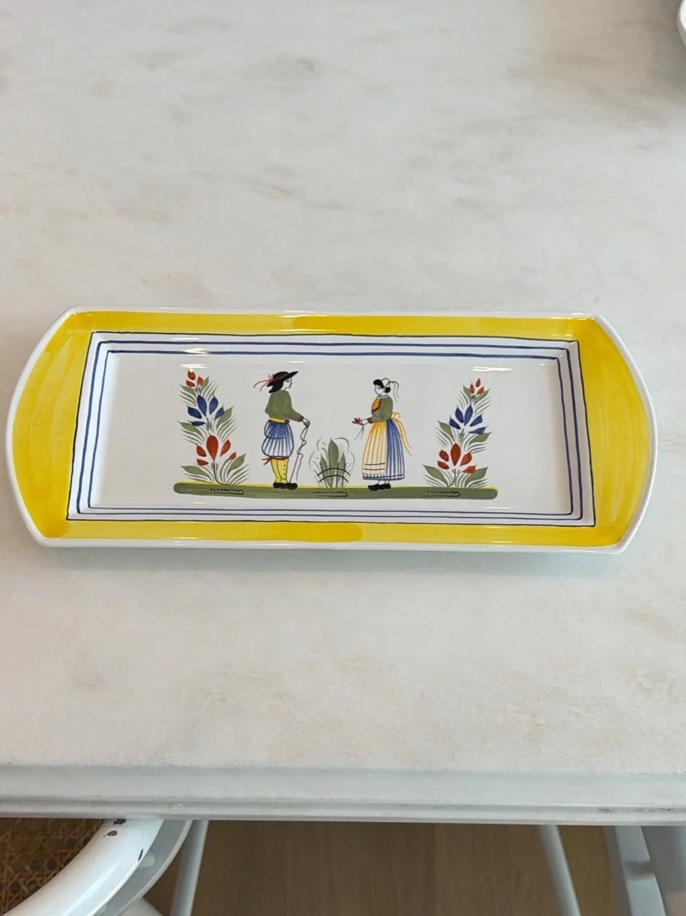 Henriot Quimper Yellow Folk-Art Rectangular Serving Tray - Home Dining